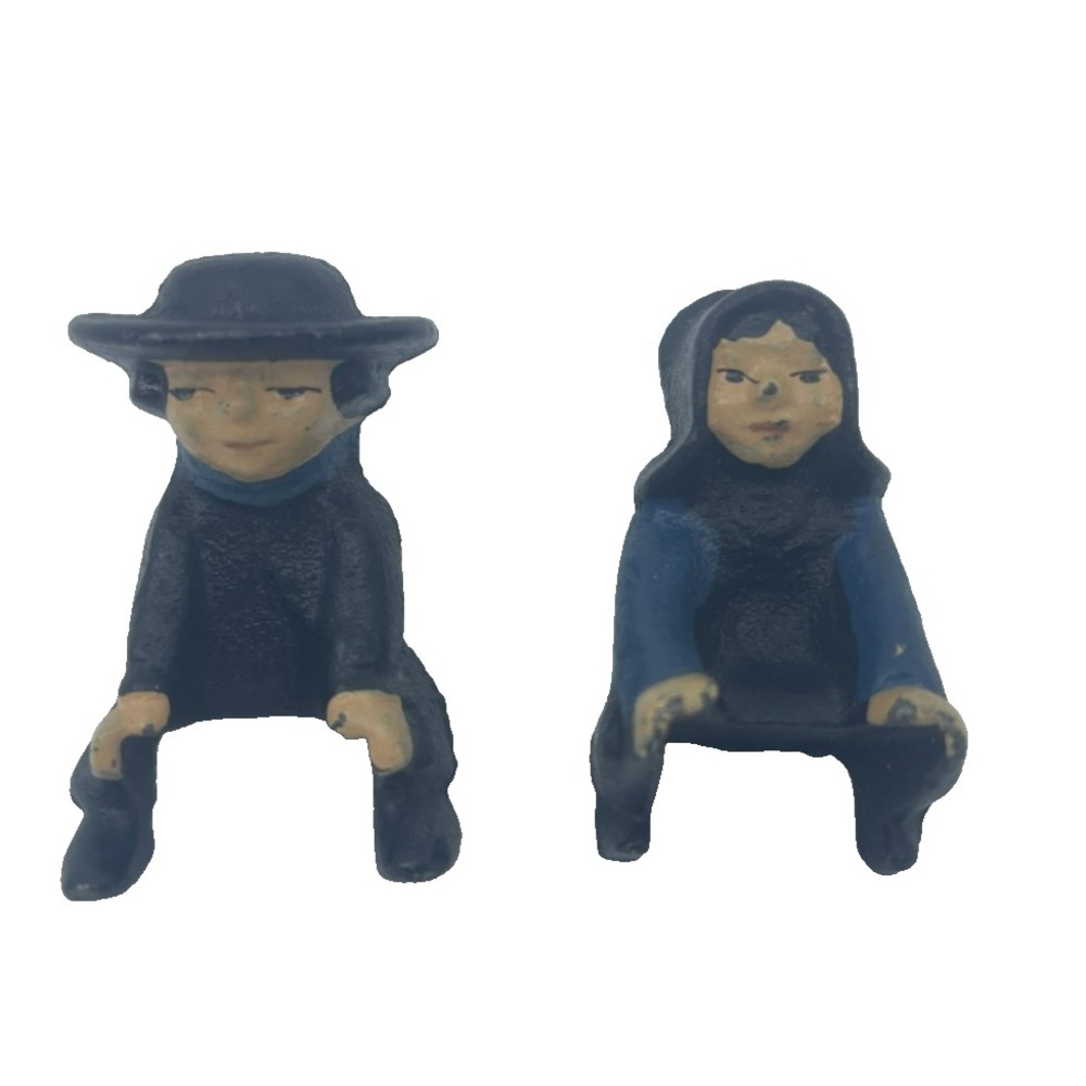 Vintage Cast Iron‎ Amish Couple Miniature Shelf Sitters Painted Set 2 2"